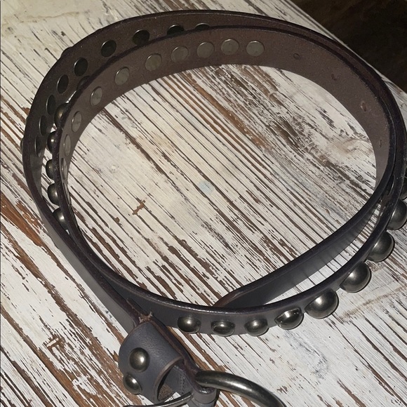 Gray Leather Belt with Perforated Design and Classic Buckle - Picture 1 of 4